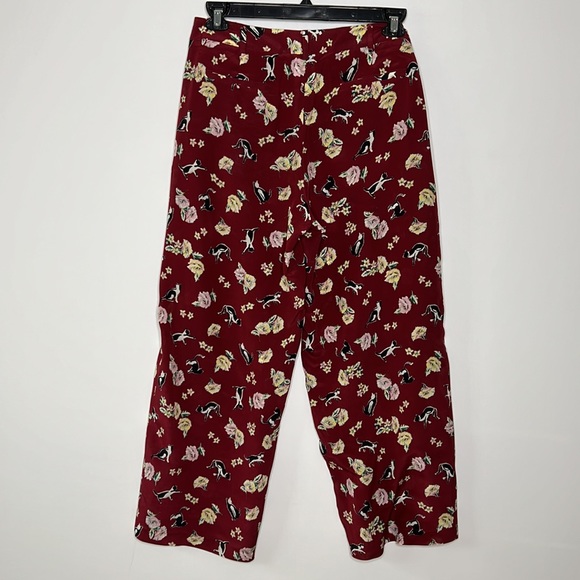 Sz 16 MaxMara Floral Kitten Novelty Print Silk Pants with pockets - Picture 8 of 8